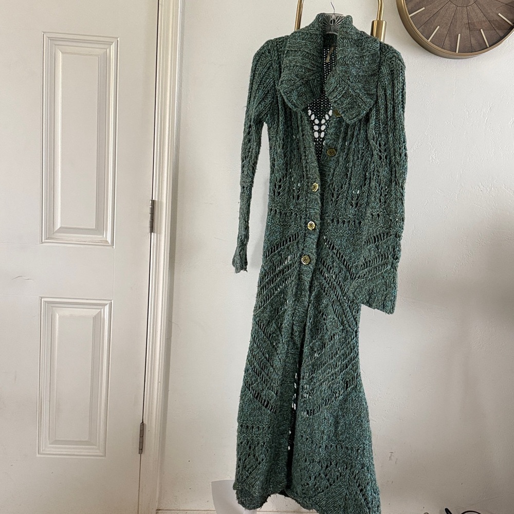 Free People Wool Mohair Long Floor Length Vintage Knit Sweater Coat Small